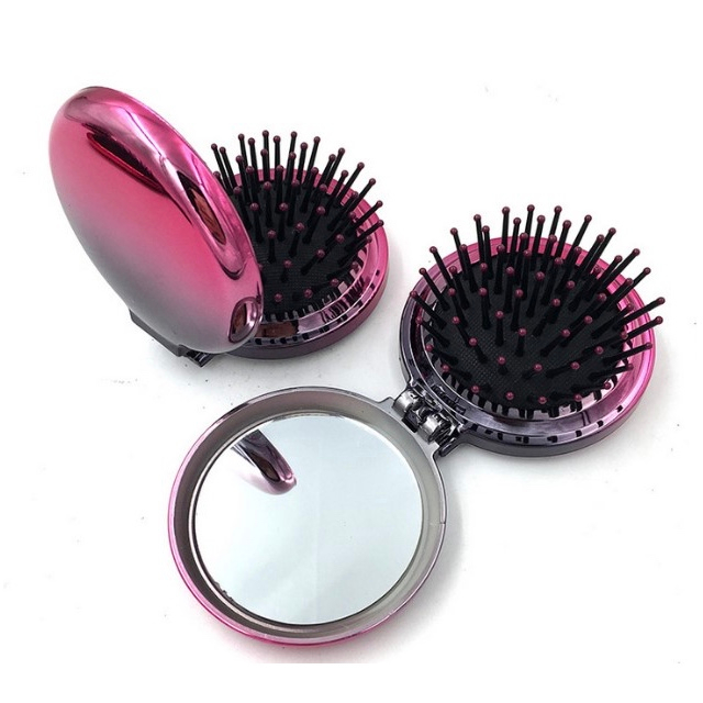 Hair Brush With Round Makeup Mirror 