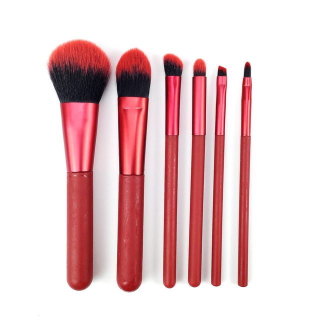 6pcs Red Handle Makeup Brush Set